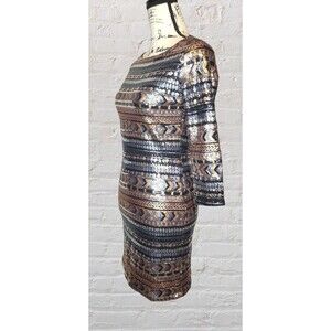 Glamorous Small Black Gold Silver Sequin Mini Dress Boat Neck Party Disco